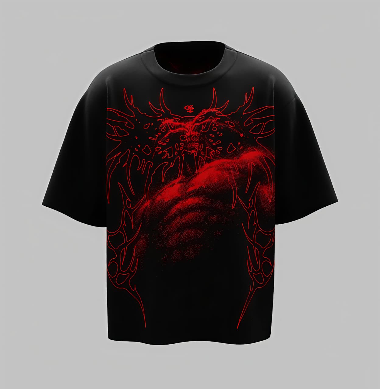 Velnor Fallen Seraph Oversized T-Shirt – Black & Red Graphic