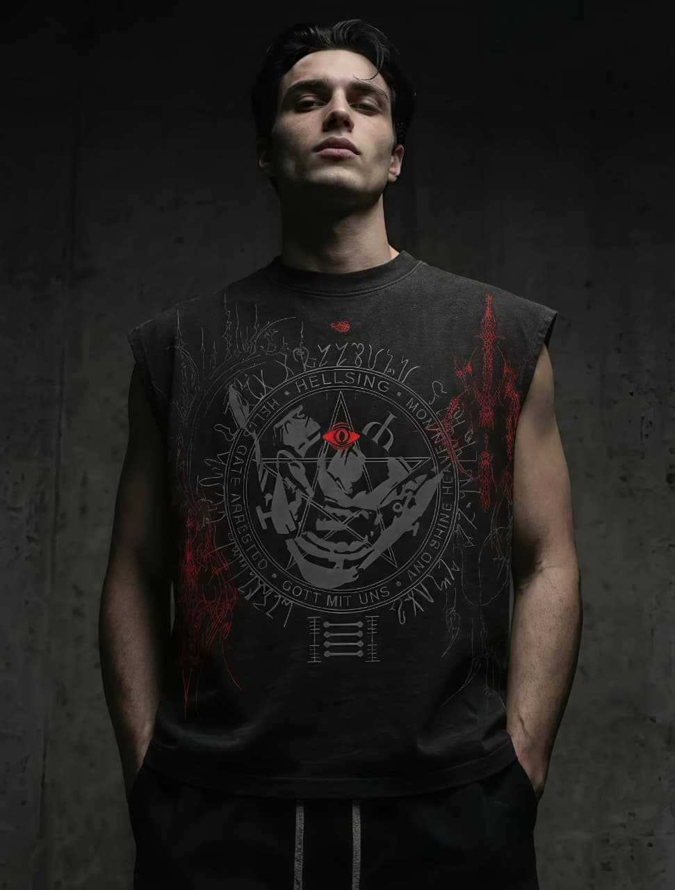 Dark Covenant Oversized Tank T-Shirt – Black Red Occult Graphic