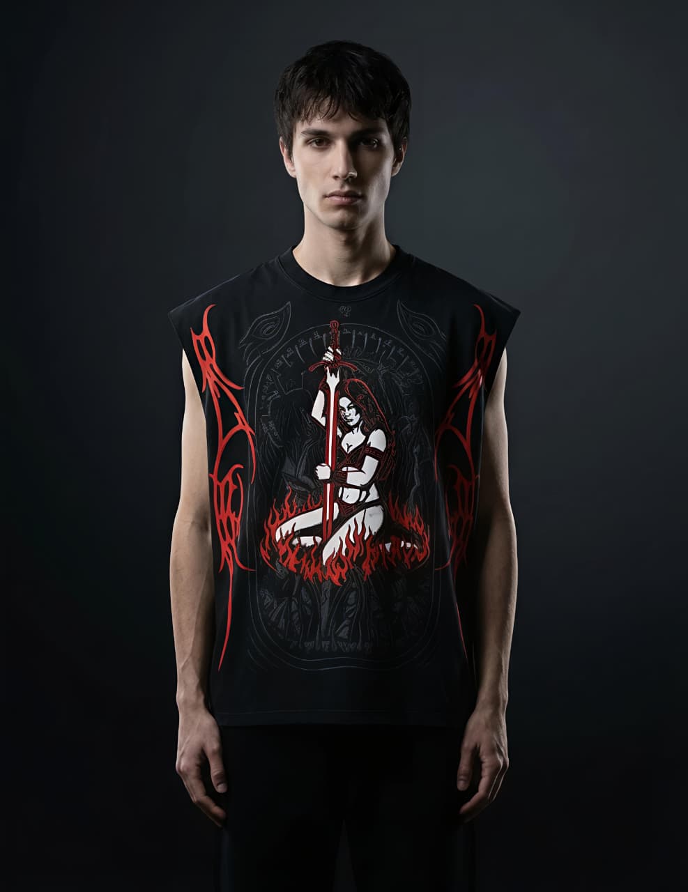 Inferno Valkyrie Oversized T-Shirt – Black Red Graphic