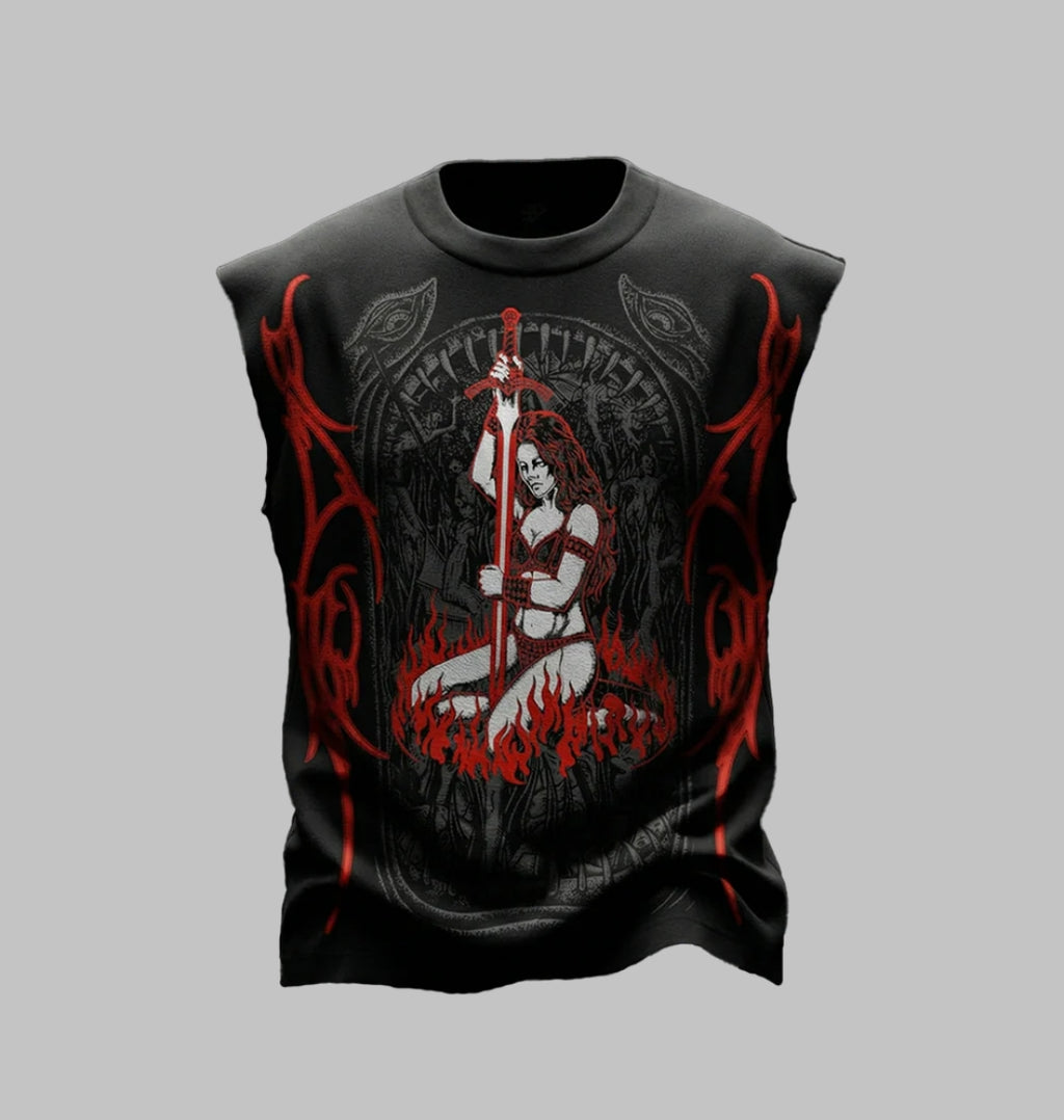 Inferno Valkyrie Oversized T-Shirt – Black Red Graphic