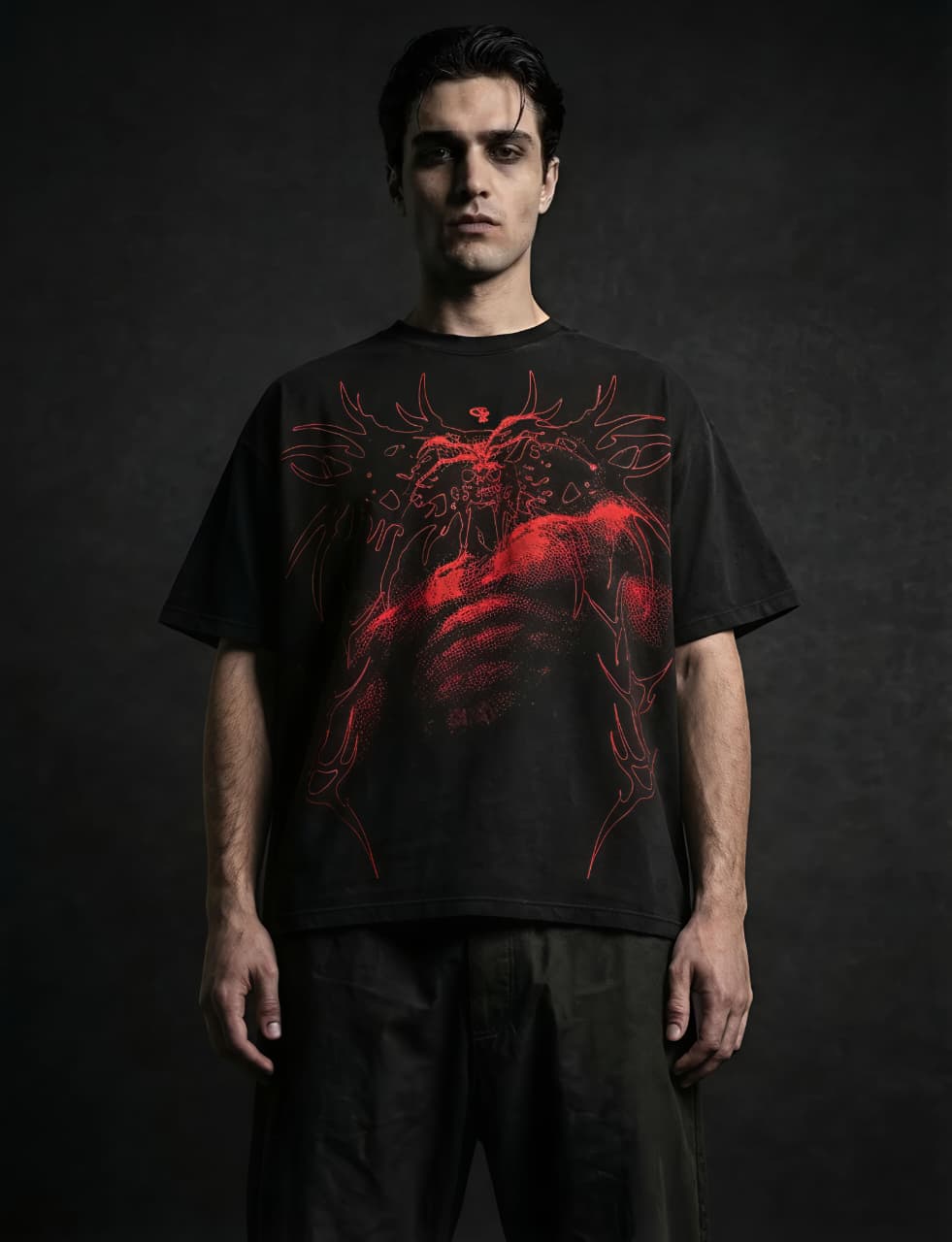 Velnor Fallen Seraph Oversized T-Shirt – Black & Red Graphic