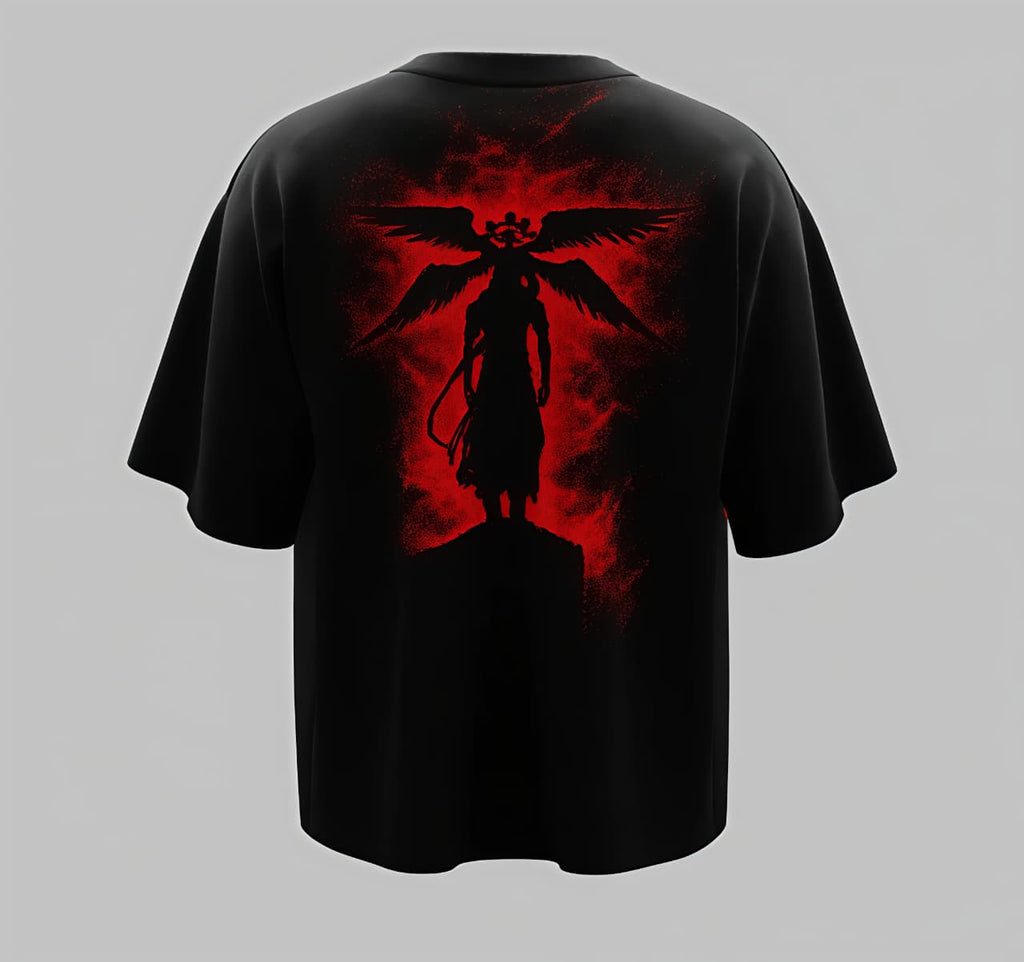 Velnor Fallen Seraph Oversized T-Shirt – Black & Red Graphic