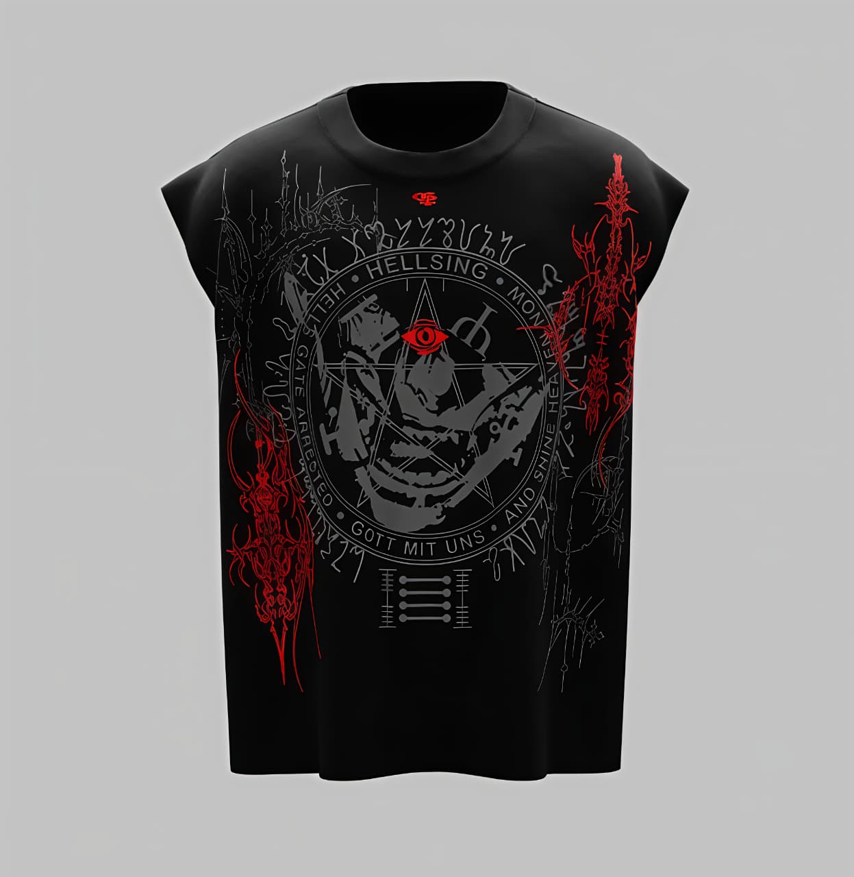 Dark Covenant Oversized Tank T-Shirt – Black Red Occult Graphic