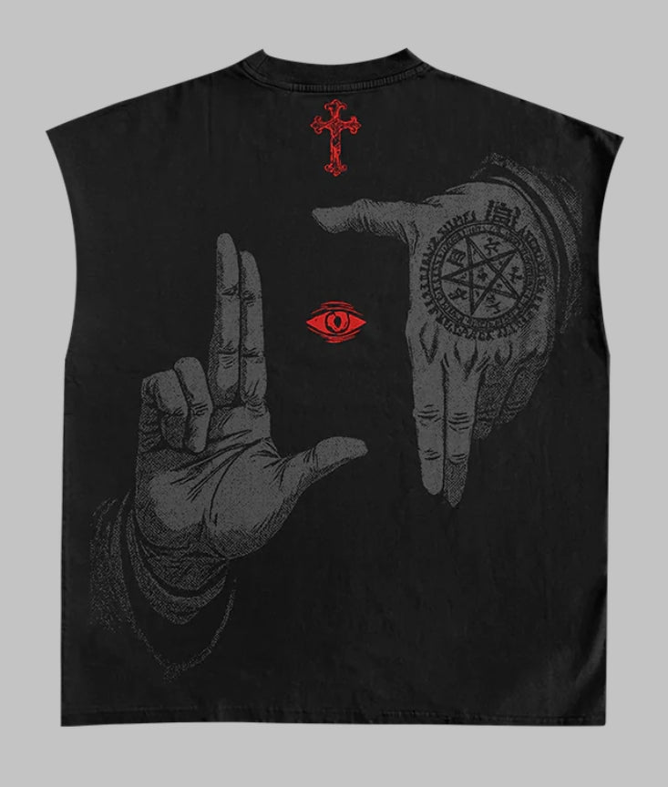 Dark Covenant Oversized Tank T-Shirt – Black Red Occult Graphic