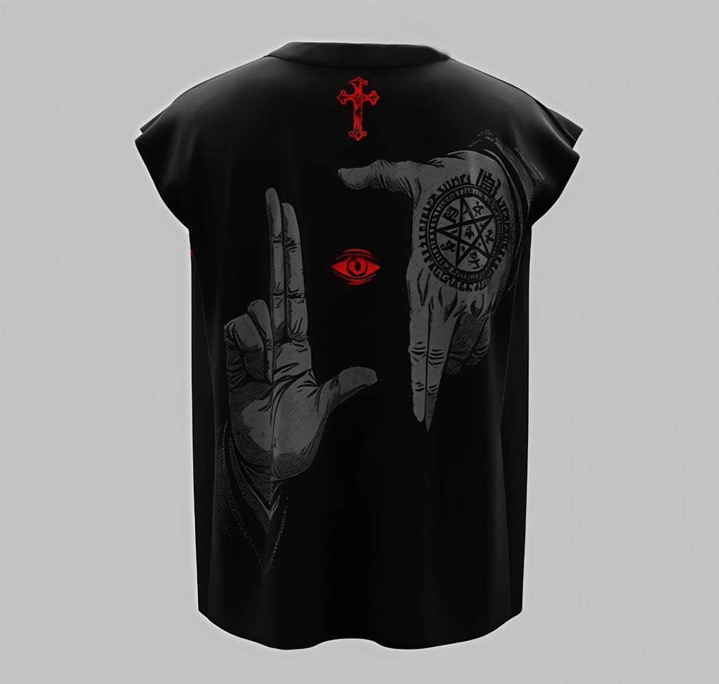 Dark Covenant Oversized Tank T-Shirt – Black Red Occult Graphic