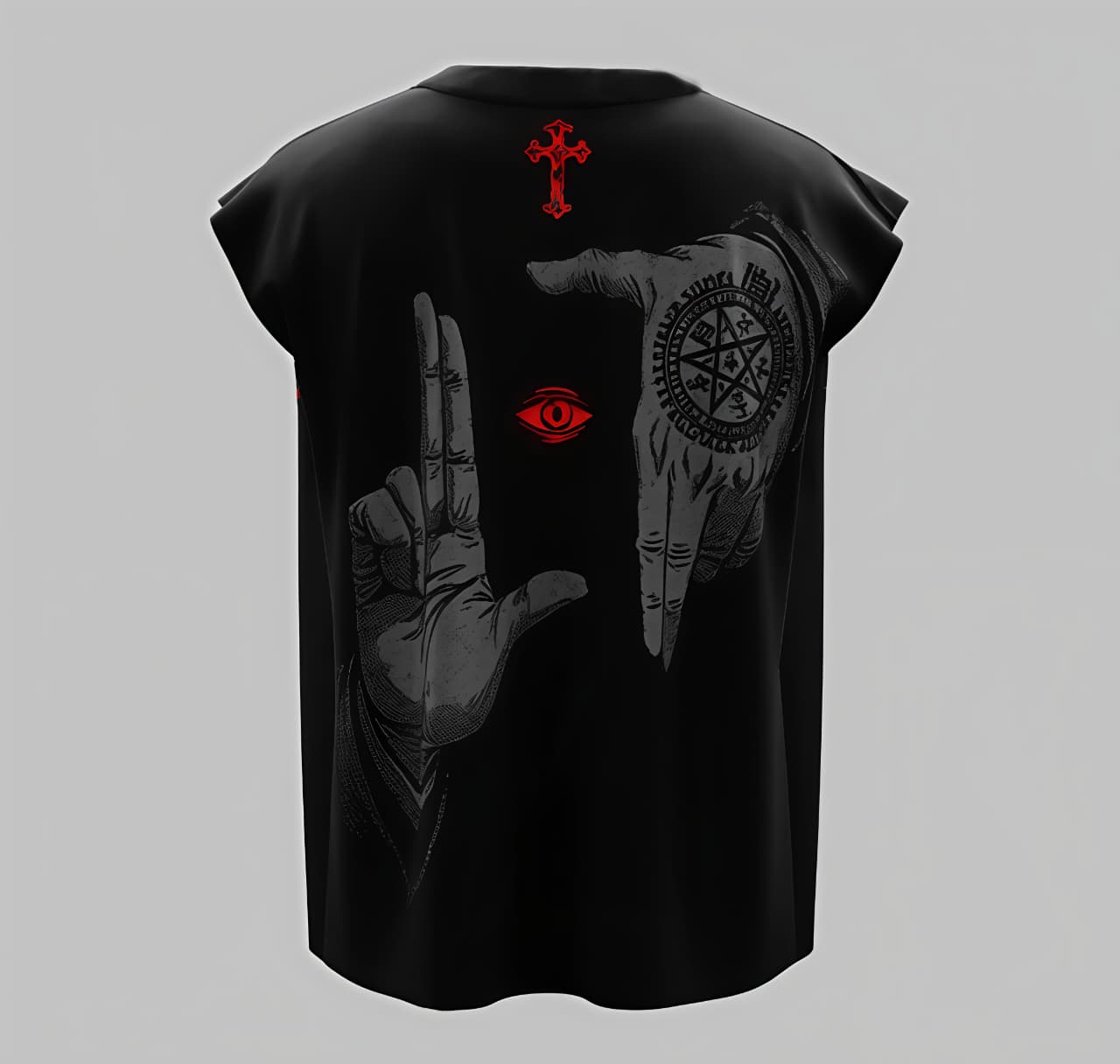 Dark Covenant Oversized Tank T-Shirt – Black Red Occult Graphic